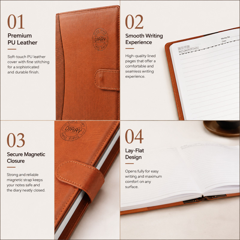 Master Charm Business Notebook Designed for Creative Expression &amp; Office Use – Brown (H-26, W-19 CM)