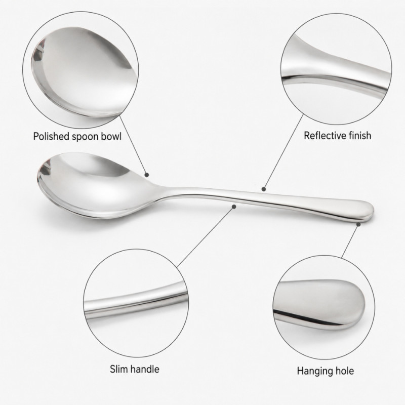 Light Charm Soup Spoon Designed for Everyday Cooking &amp; Kitchen Excellence – Silver (H-27cm x W-6cm)