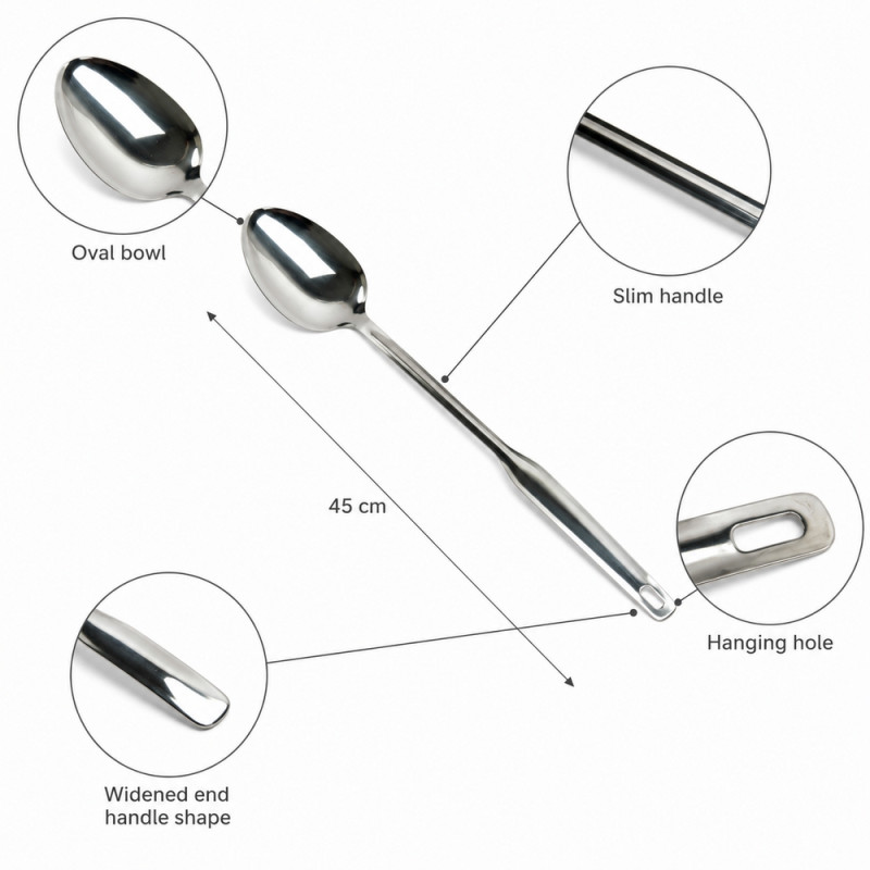 Swift Style Cooking Spoon Designed for Everyday Cooking &amp; Kitchen Excellence – Silver (H-45cm)