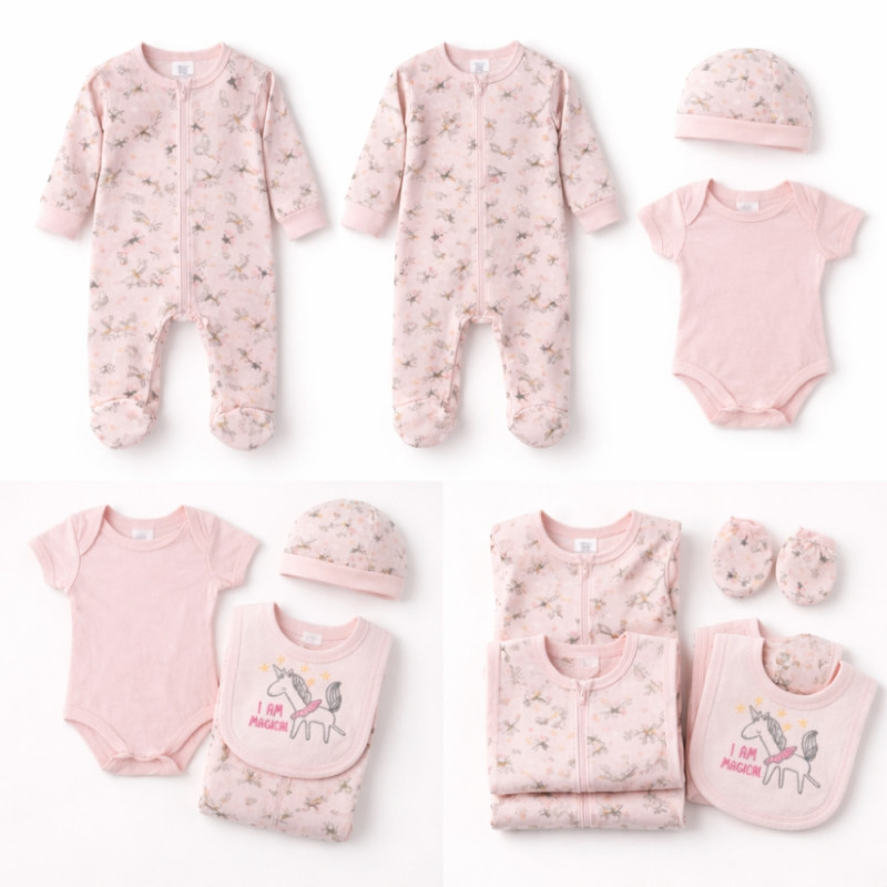 Baby Boutique 5-Piece Floral Print Set – Soft Light Pink