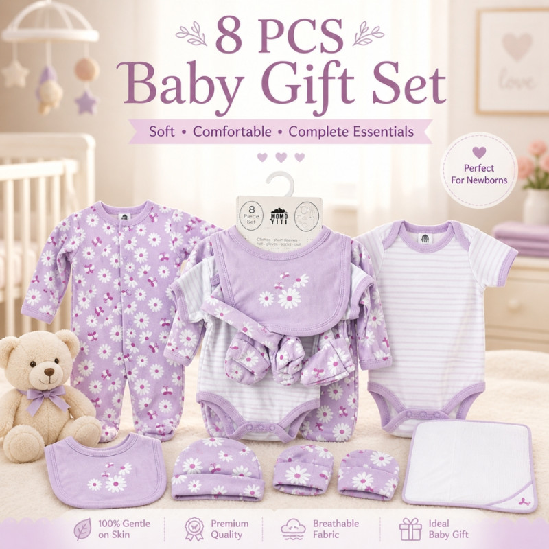 Professional 8-Piece Baby Girl Gift Set – Lavender Purple Floral Design (6-9 Months)