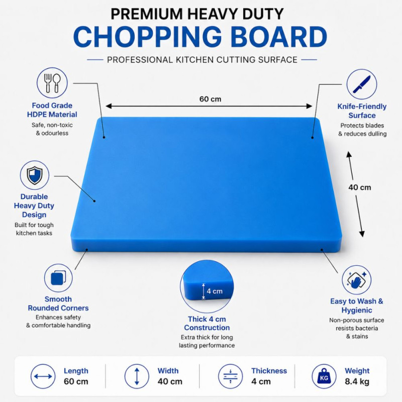 Premium Kitchen Cutting Board – Blue Food-Safe Surface (60×40×4 Cm)