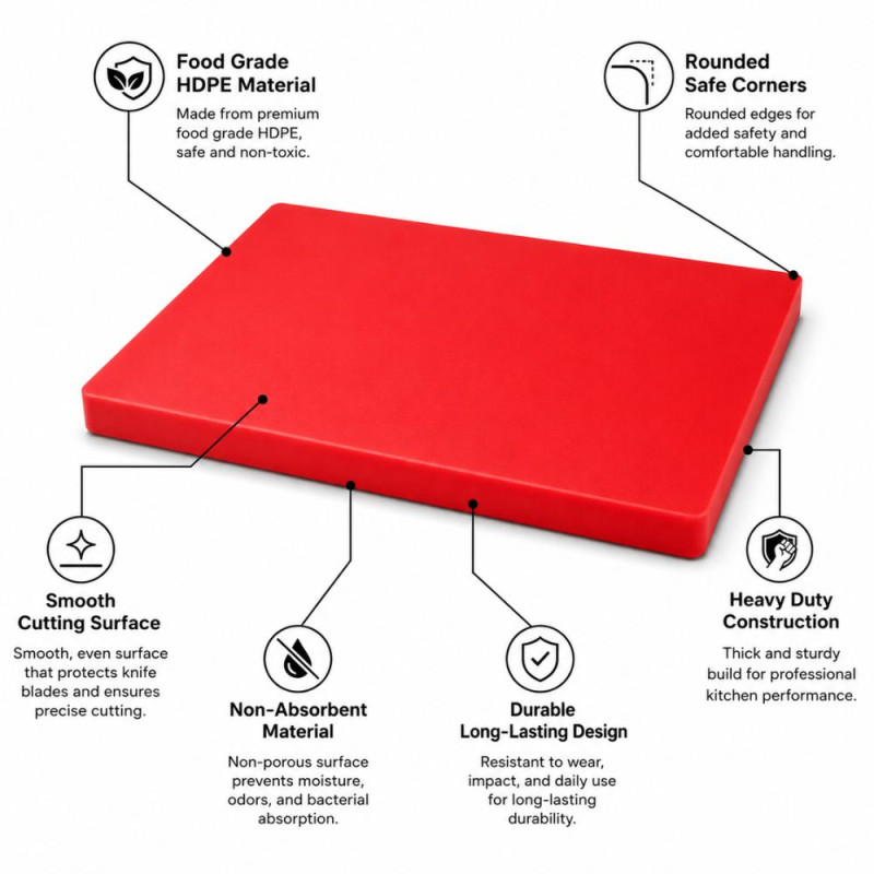Premium Kitchen Cutting Board – Red Food-Safe Surface (50×30×3 Cm)