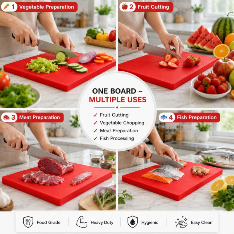 Premium Kitchen Cutting Board – Red Food-Safe Surface (50×30×3 Cm)