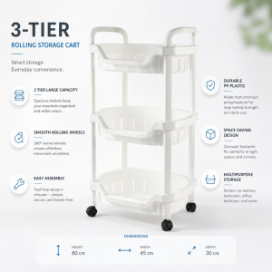 Modern storage cart – White Premium Quality (80 x 44 x 30cm)