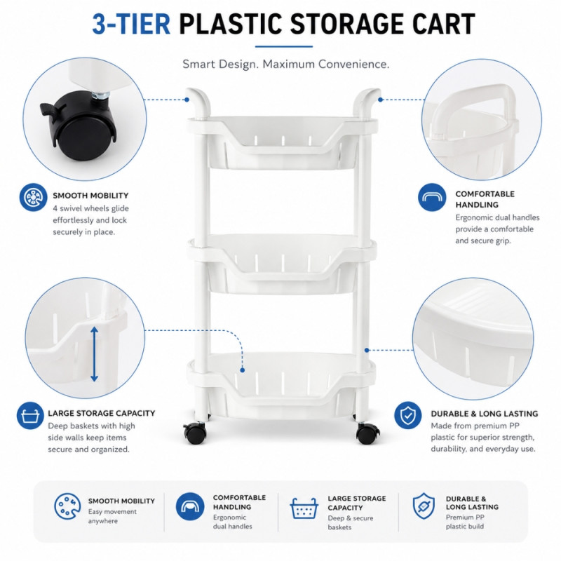 Modern storage cart – White Premium Quality (80 x 44 x 30cm)