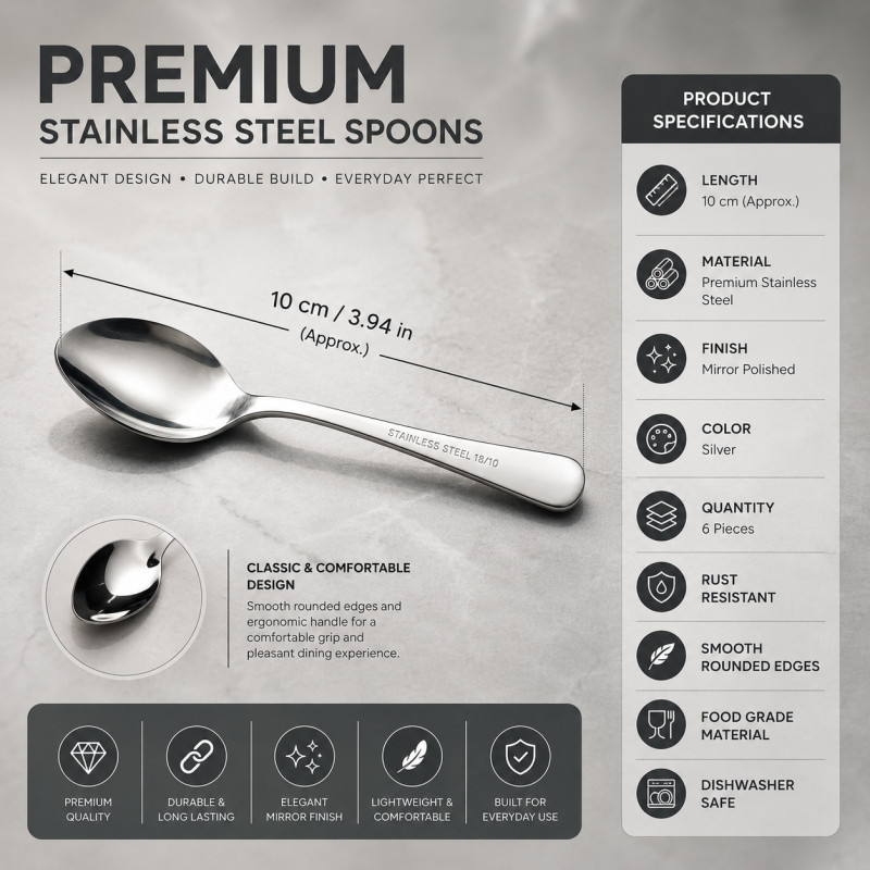 Clear Flow Ice Cream Spoon Designed for Everyday Cooking & Kitchen Excellence – Silver (L-10 CM)