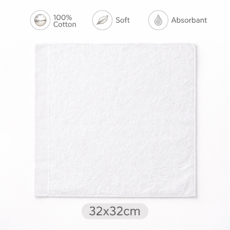 Luxury Square Mini Face Towel – Ultra-Soft Pure White (32x32cm)