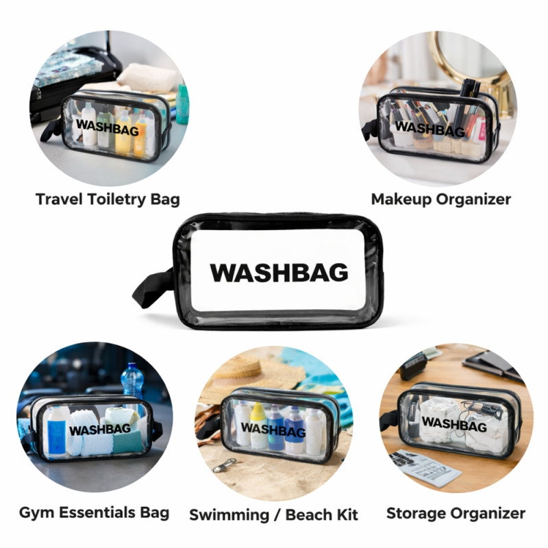 3-Piece Professional Travel Toiletry Set – Black Transparent PVC Organizers