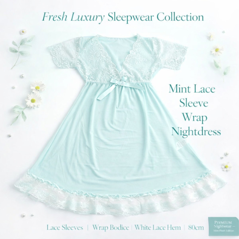 Aqua Mint Modesty Nightgown – Delicate Lace & Soft Jersey (80cm)