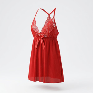 Luxury Crimson Red Lace Lingerie – Elegant Mini Nightdress (66cm) Luxury Crimson Red Lace Lingerie – Elegant Mini Nightdress (66cm)