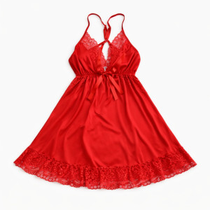 Luxury Red Satin & Lace Lingerie – Elegant Adjustable Strap Nightdress (70cm) Luxury Red Satin & Lace Lingerie – Elegant Adjustable Strap Nightdress (70cm)
