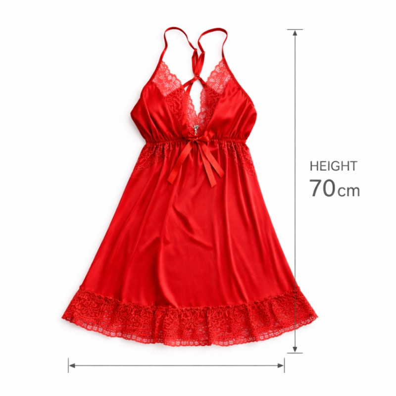 Luxury Red Satin & Lace Lingerie – Elegant Adjustable Strap Nightdress (70cm)