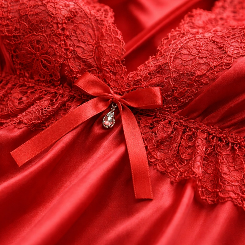 Luxury Red Satin & Lace Lingerie – Elegant Adjustable Strap Nightdress (70cm)