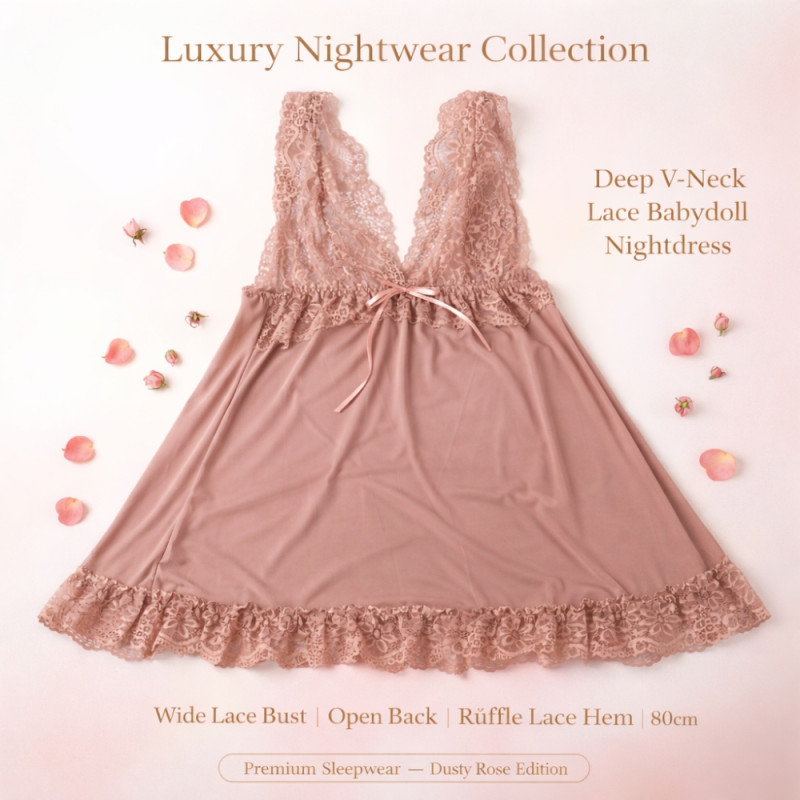 Luxury Onyx Mauve Camisole Nightdress – Satin Bow & Lace Ruffle Detail (80cm)