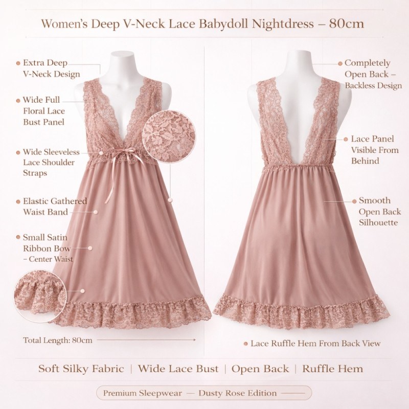 Luxury Onyx Mauve Camisole Nightdress – Satin Bow & Lace Ruffle Detail (80cm)
