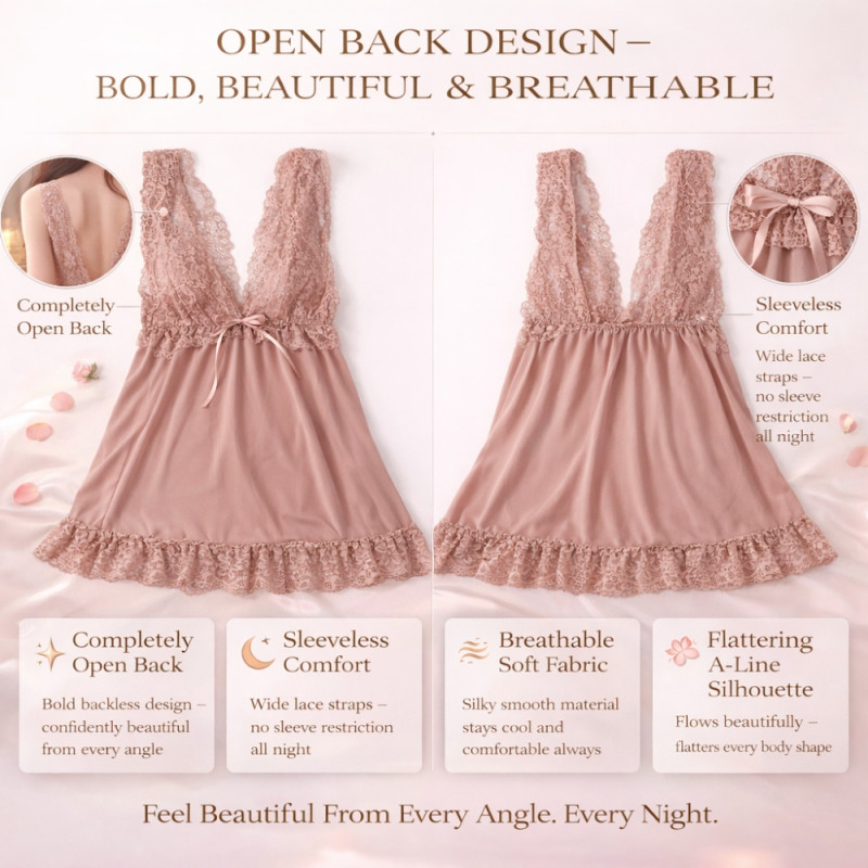Luxury Onyx Mauve Camisole Nightdress – Satin Bow & Lace Ruffle Detail (80cm)