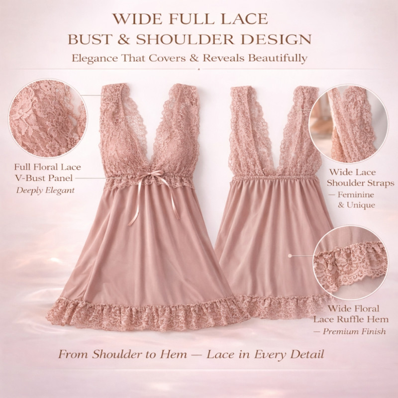 Luxury Onyx Mauve Camisole Nightdress – Satin Bow & Lace Ruffle Detail (80cm)