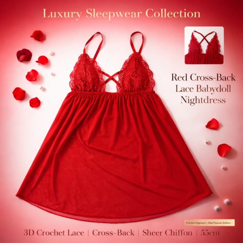 Premium Nightarm "Red Passion" Edition – Crochet Lace Nightdress (55cm)