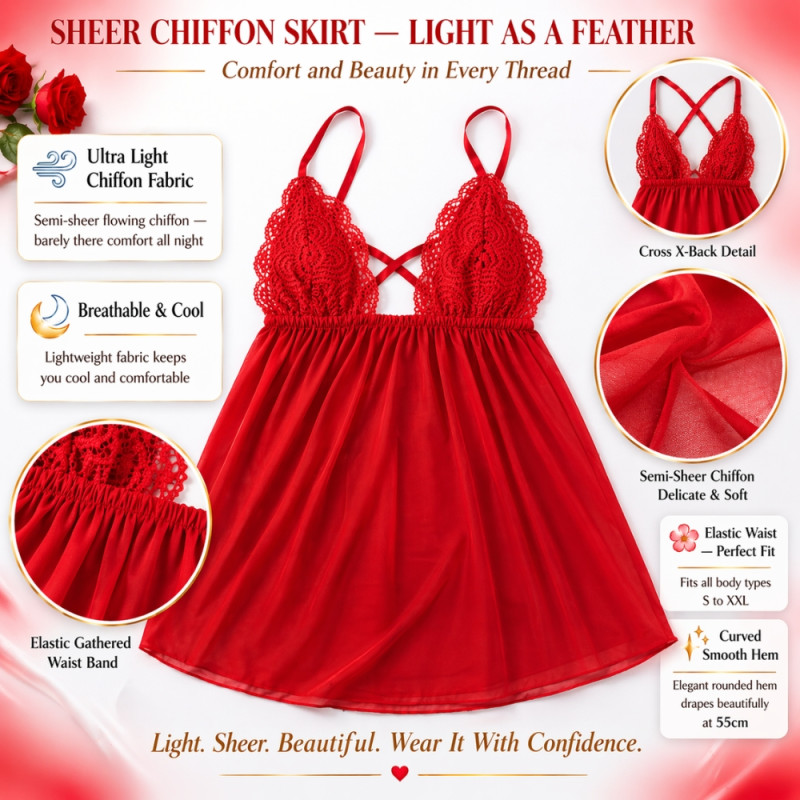 Premium Nightarm "Red Passion" Edition – Crochet Lace Nightdress (55cm)
