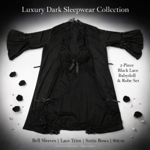 Luxury Onyx Black Camisole Nightdress – Satin Bow & Lace Ruffle Detail (80cm) Luxury Onyx Black Camisole Nightdress – Satin Bow & Lace Ruffle Detail (80cm)