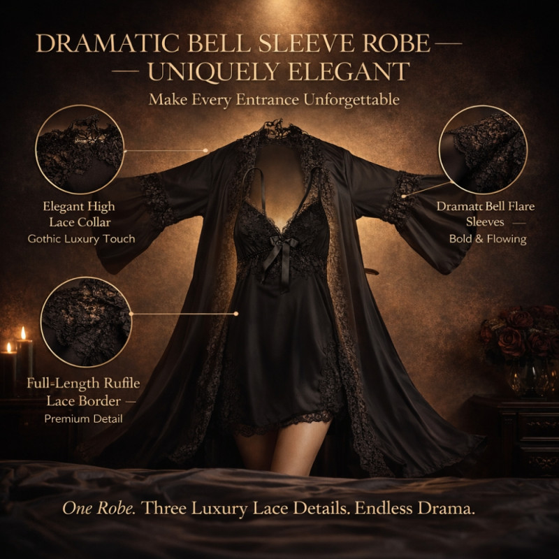 Luxury Onyx Black Camisole Nightdress – Satin Bow & Lace Ruffle Detail (80cm)
