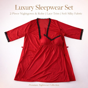 Luxury Red Satin & Lace Chemise – Elegant Lingerie Sleepwear Dress (60cm) Luxury Red Satin & Lace Chemise – Elegant Lingerie Sleepwear Dress (60cm)