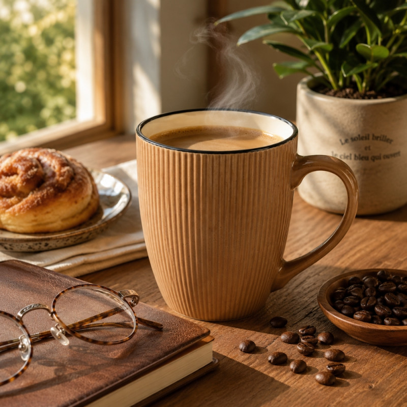 Camel Touch Ceramic Coffee Mug Designed for Elegant Dining & Entertaining – Tan (H-10.5, W-8.5 CM)
