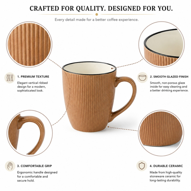 Camel Touch Ceramic Coffee Mug Designed for Elegant Dining & Entertaining – Tan (H-10.5, W-8.5 CM)
