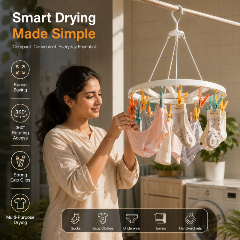 Fine Spark Clothes Drying Rack Designed for Effortless Laundry &amp; Garment Care – Multi Color (H-38, W-32 CM)