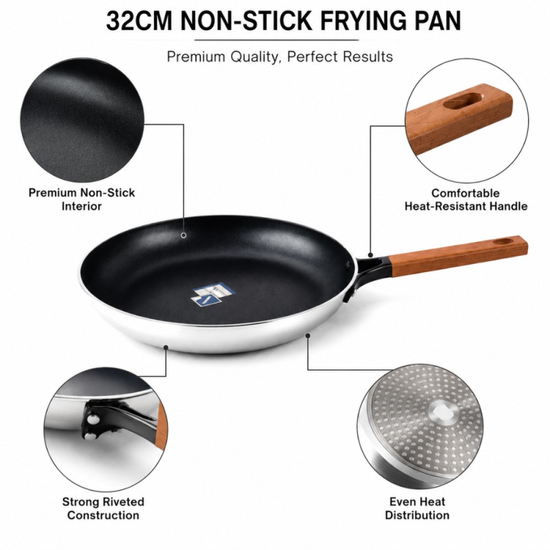 Premium Guard Frying Pan Designed for Everyday Cooking &amp; Kitchen Excellence – Black (W-54, DIA-32 CM)
