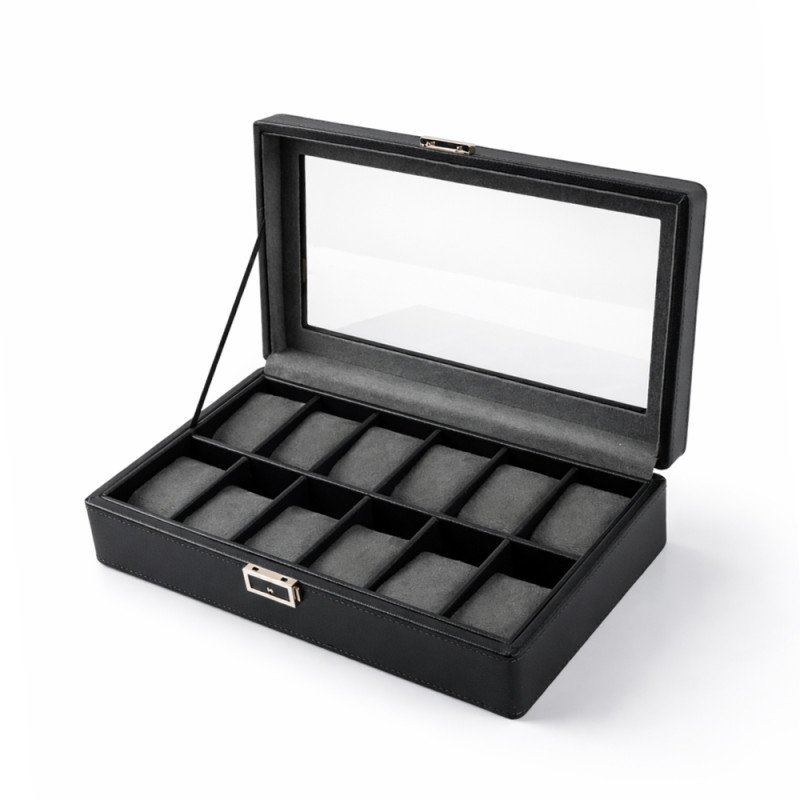 Executive 10-Slot Watch Display Box – Obsidian Black PU Leather (34cm)