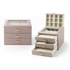 23cm Lilac Jewelry Storage Box – 3-Drawer Clear Top Organizer