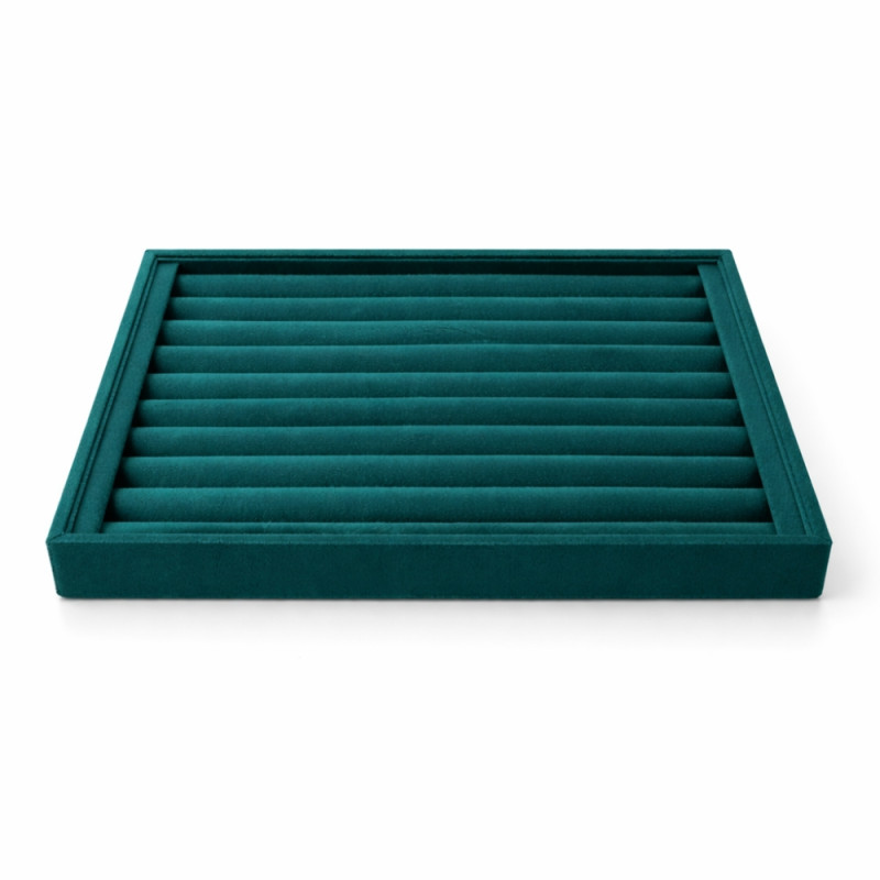 Professional 100-Slot Ring Display Tray – Azure Green Velvet (35cm)