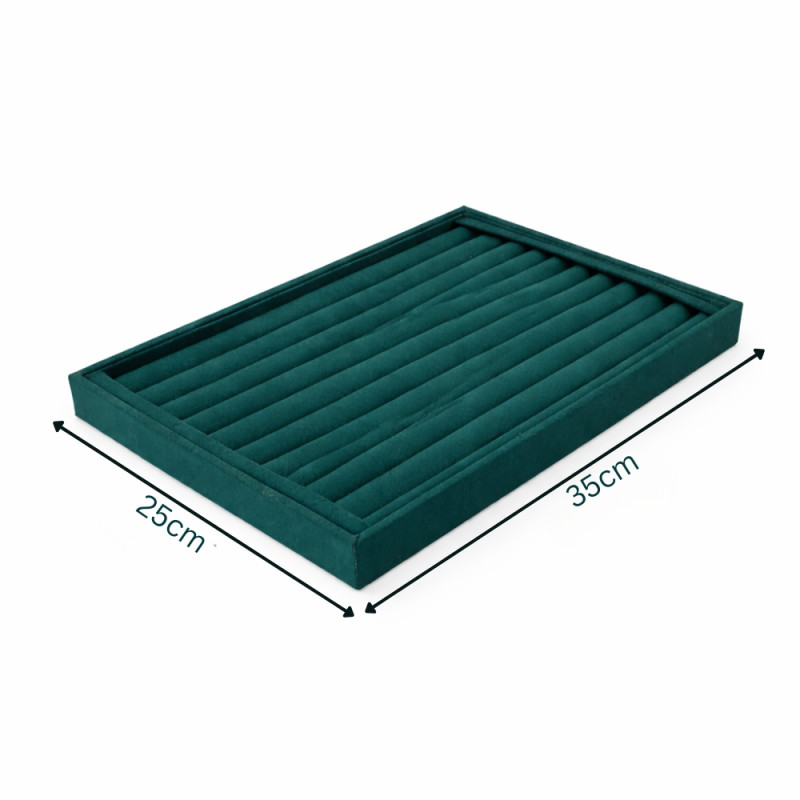 Professional 100-Slot Ring Display Tray – Azure Green Velvet (35cm)