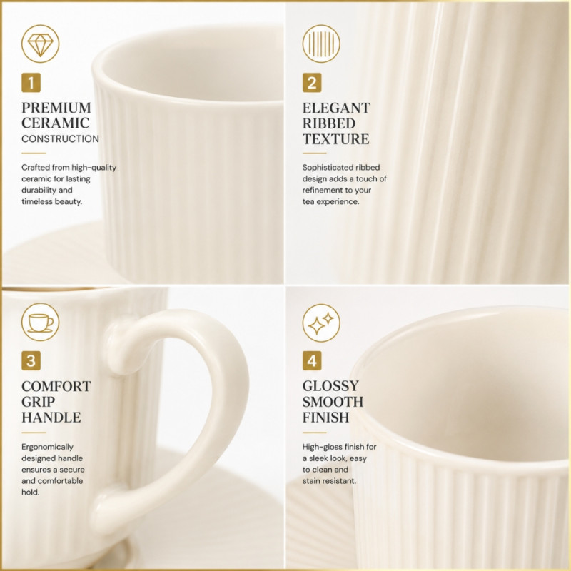 Elegant Ceramic Mug/Cup Set – Ivory Premium Finish (12pcs)