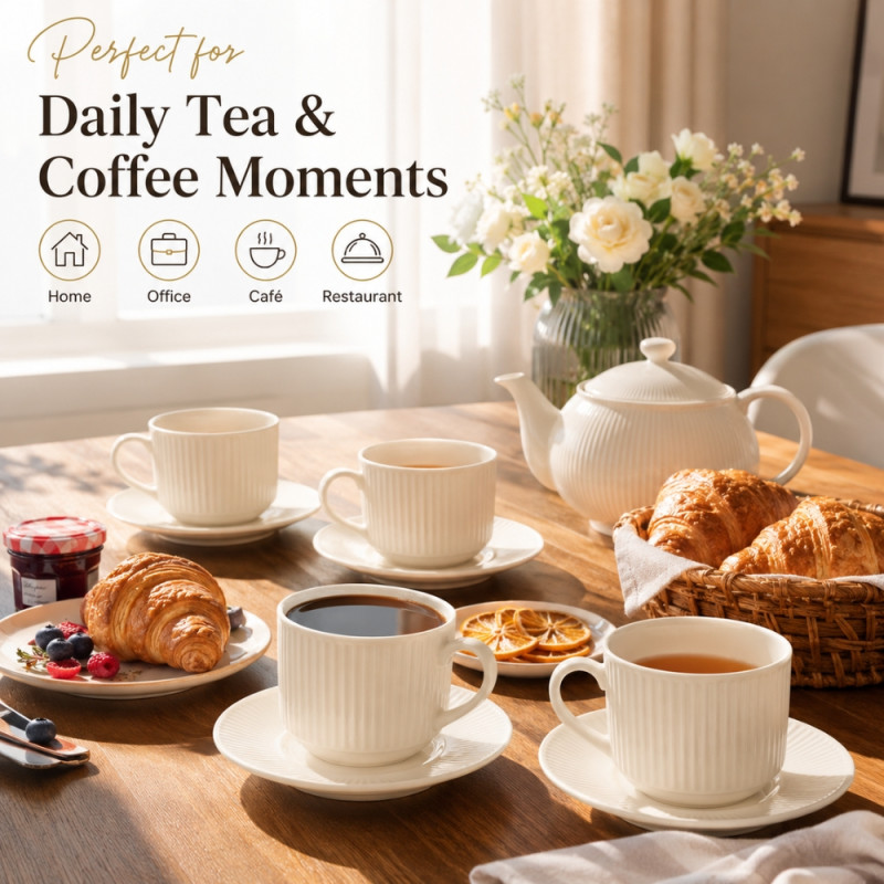 Elegant Ceramic Mug/Cup Set – Ivory Premium Finish (12pcs)