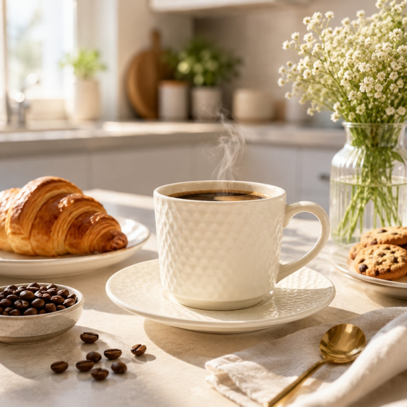 Trusted Edge Ceramic Cup And Saucer Set Designed for Elegant Dining &amp; Entertaining – Ivory (H-6.5, W-8.5, DIA-15.5 CM)