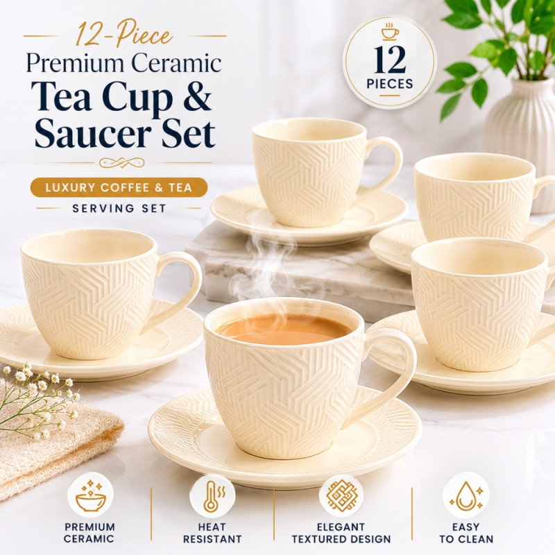 Elegant Ceramic Mug/Cup Set – Ivory Premium Finish (12pcs)