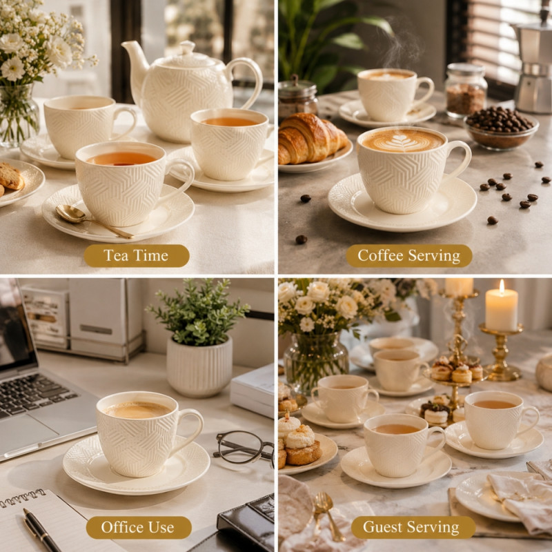 Elegant Ceramic Mug/Cup Set – Ivory Premium Finish (12pcs)