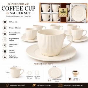 Ceramic Art Ceramic Cup And Saucer Set Designed for Elegant Dining & Entertaining – Ivory (H-8.5, W-16, DIA-16 CM)