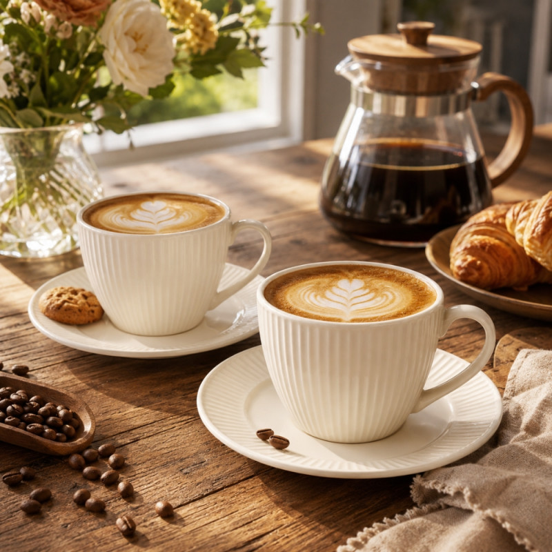 Ceramic Art Ceramic Cup And Saucer Set Designed for Elegant Dining & Entertaining – Ivory (H-8.5, W-16, DIA-16 CM)