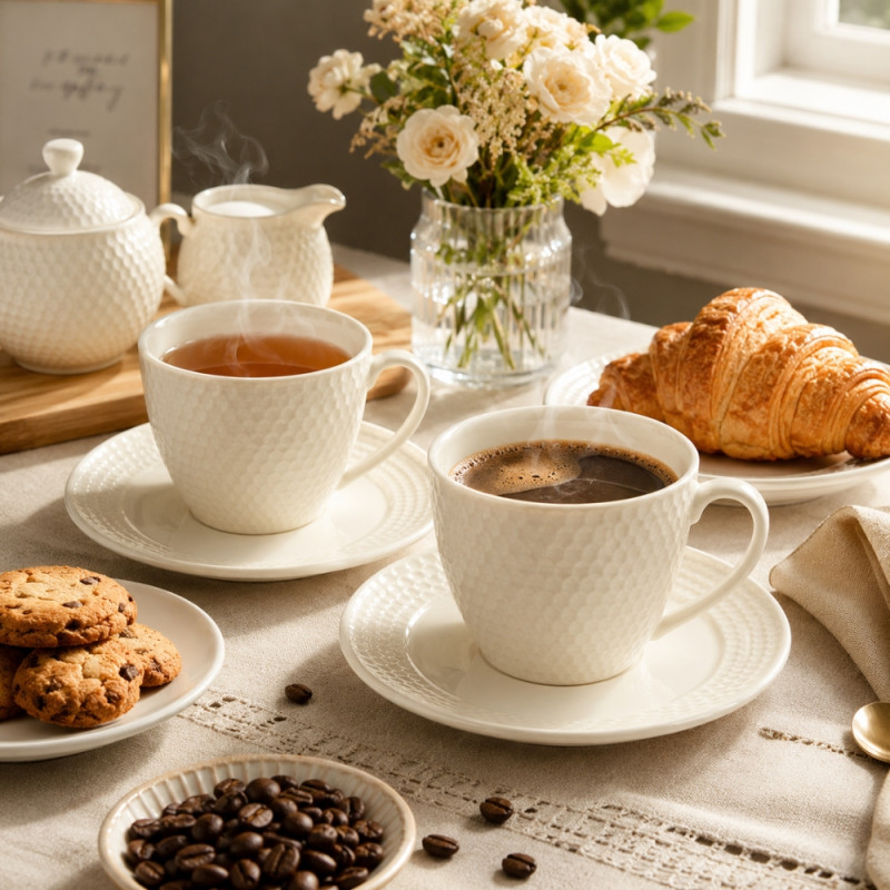 Choice Form Ceramic Cup And Saucer Set Designed for Elegant Dining & Entertaining – Ivory (H-7.5, DIA-8.5 CM)