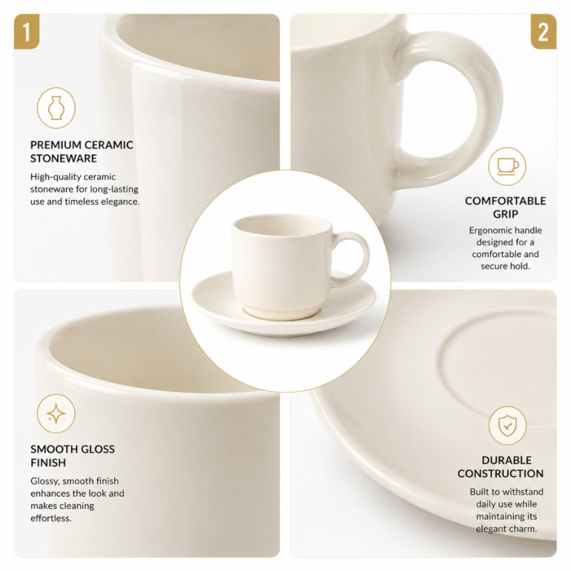 Preferred Design Ceramic Coffee Set Designed for Elegant Dining &amp; Entertaining – White (H-7, DIA-14 CM)