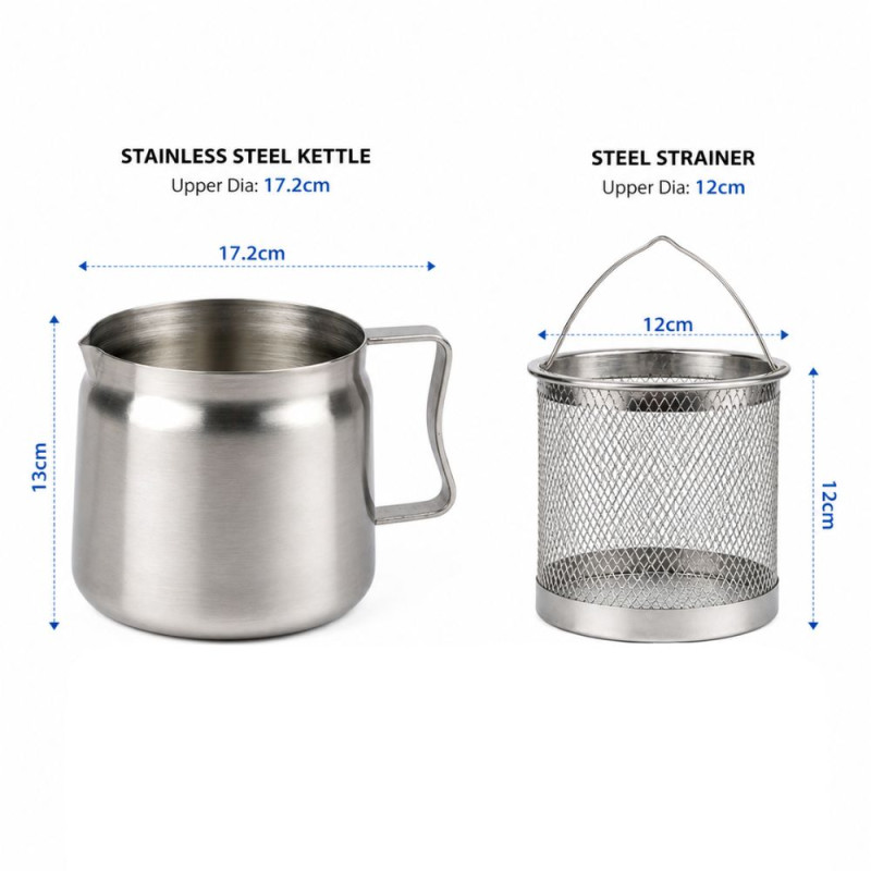 Stainless Steel Oil Strainer &amp; Deep Fryer Pot Set – Silver (17x13cm)