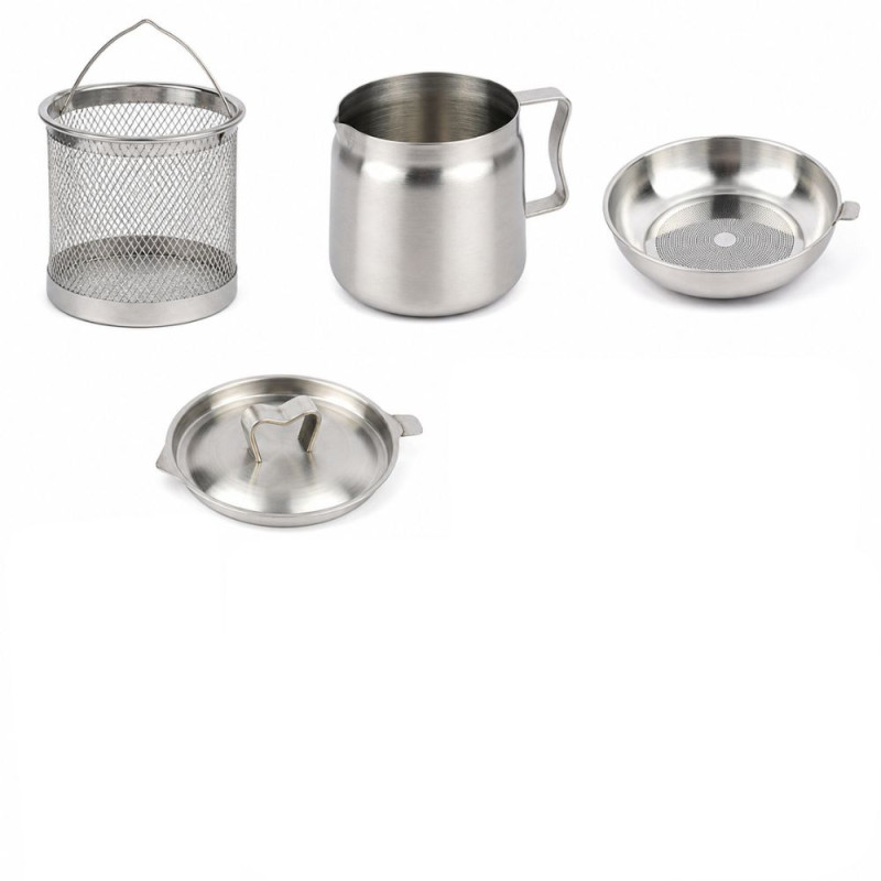 Stainless Steel Oil Strainer &amp; Deep Fryer Pot Set – Silver (17x13cm)