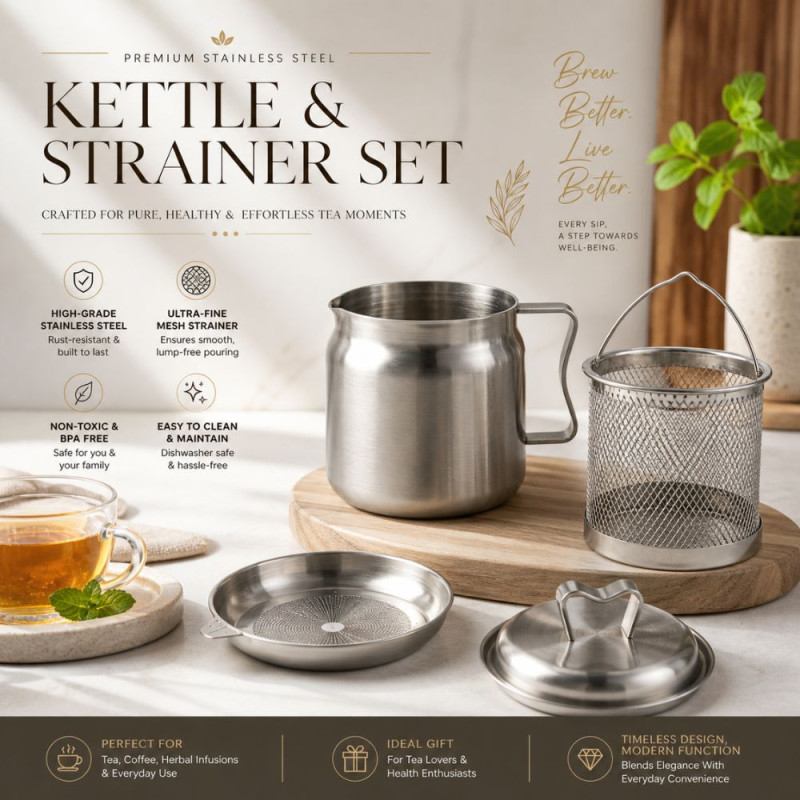 Stainless Steel Oil Strainer &amp; Deep Fryer Pot Set – Silver (17x13cm)