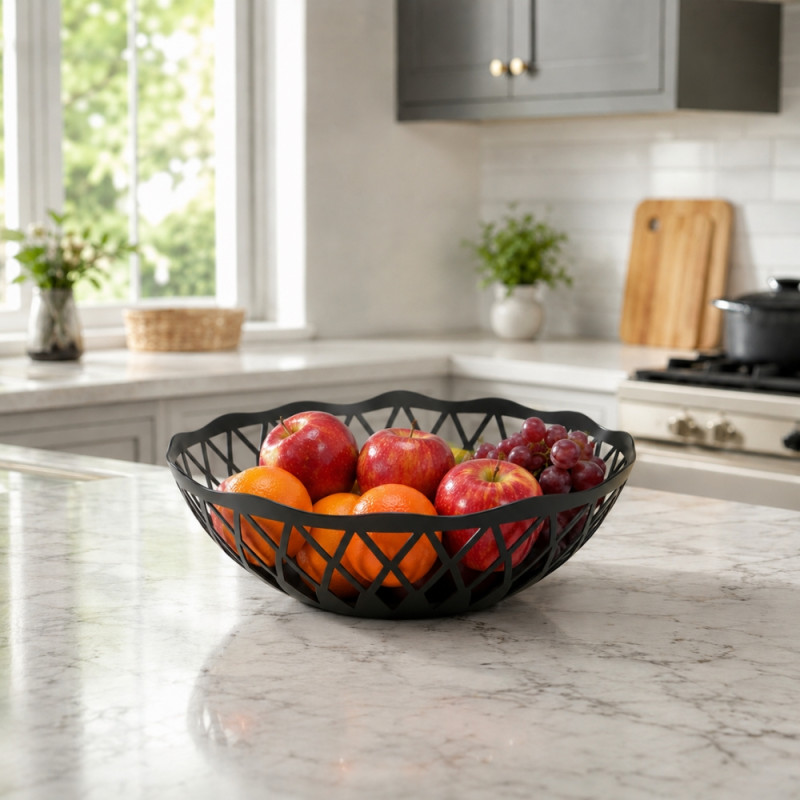 Choice Spark Fruit Basket Designed for Fresh Storage & Kitchen Display – Black (H-10, W-25.5 CM)