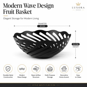 Preferred Charm Fruit Basket Designed for Fresh Storage &amp; Kitchen Display – Black (H-9.5, DIA-25 CM)