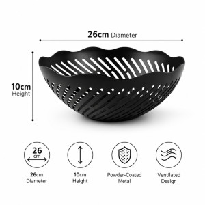 Signature Shine Fruit Basket Designed for Fresh Storage &amp; Kitchen Display – Black (H-10, DIA-26 CM)